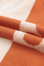 Brown Checkered Floral Print Striped Sleeve Sweater - Fashionfitz