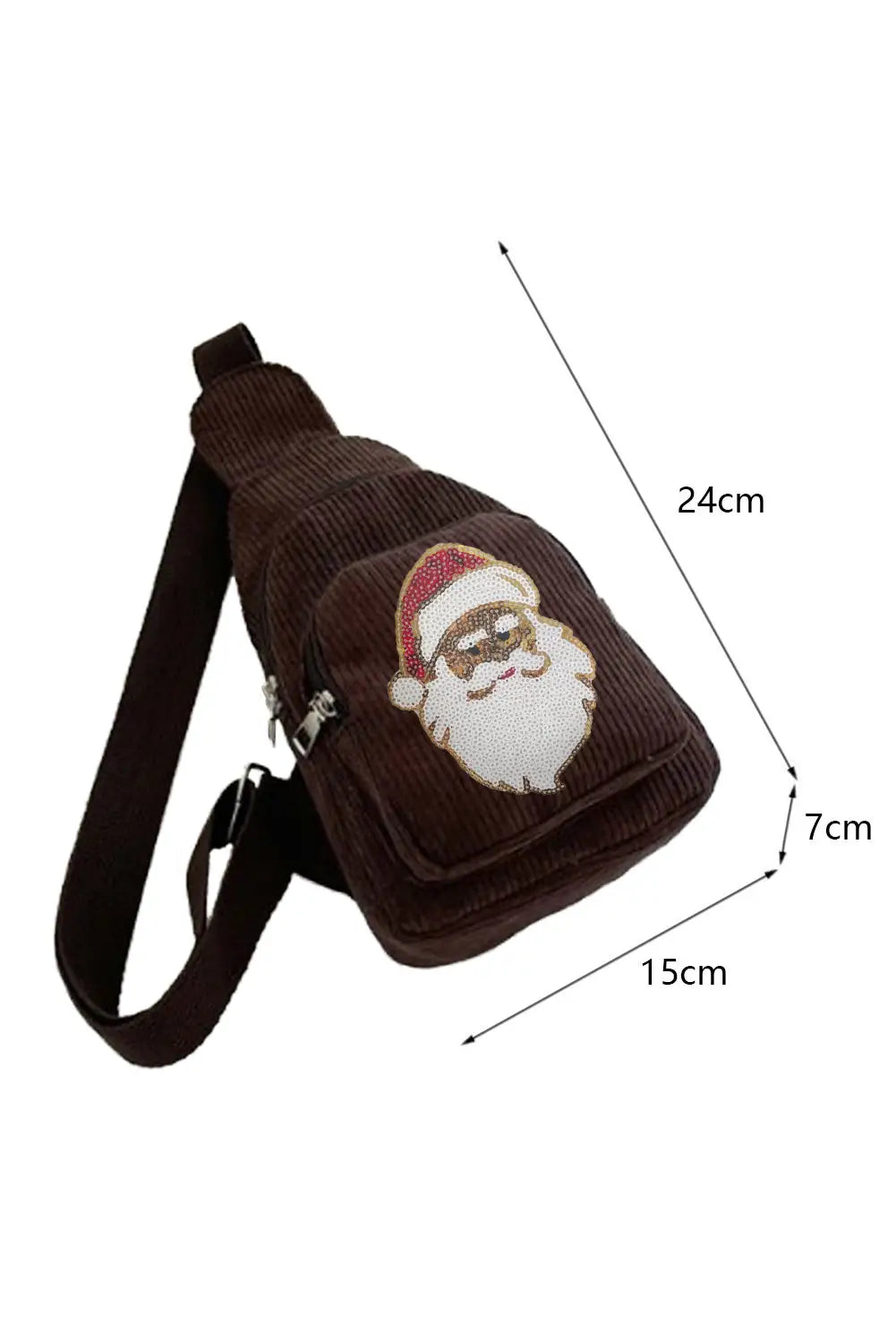 Brown christmas sequined santa claus corduroy sling bag - one size / 100% corduroy - crossbody bags