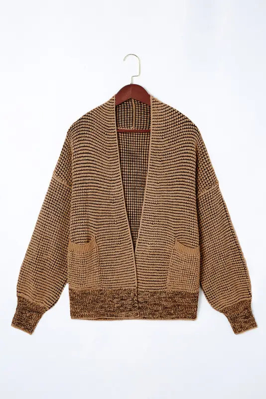 Brown chunky waffle knit oversized collar cardigan - cardigans