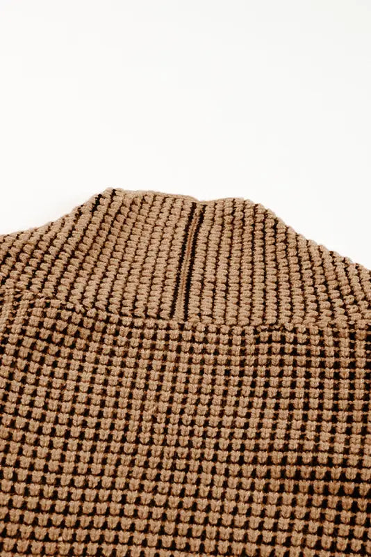 Brown chunky waffle knit oversized collar cardigan - cardigans