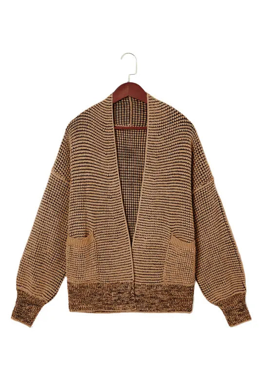 Brown chunky waffle knit oversized collar cardigan - cardigans