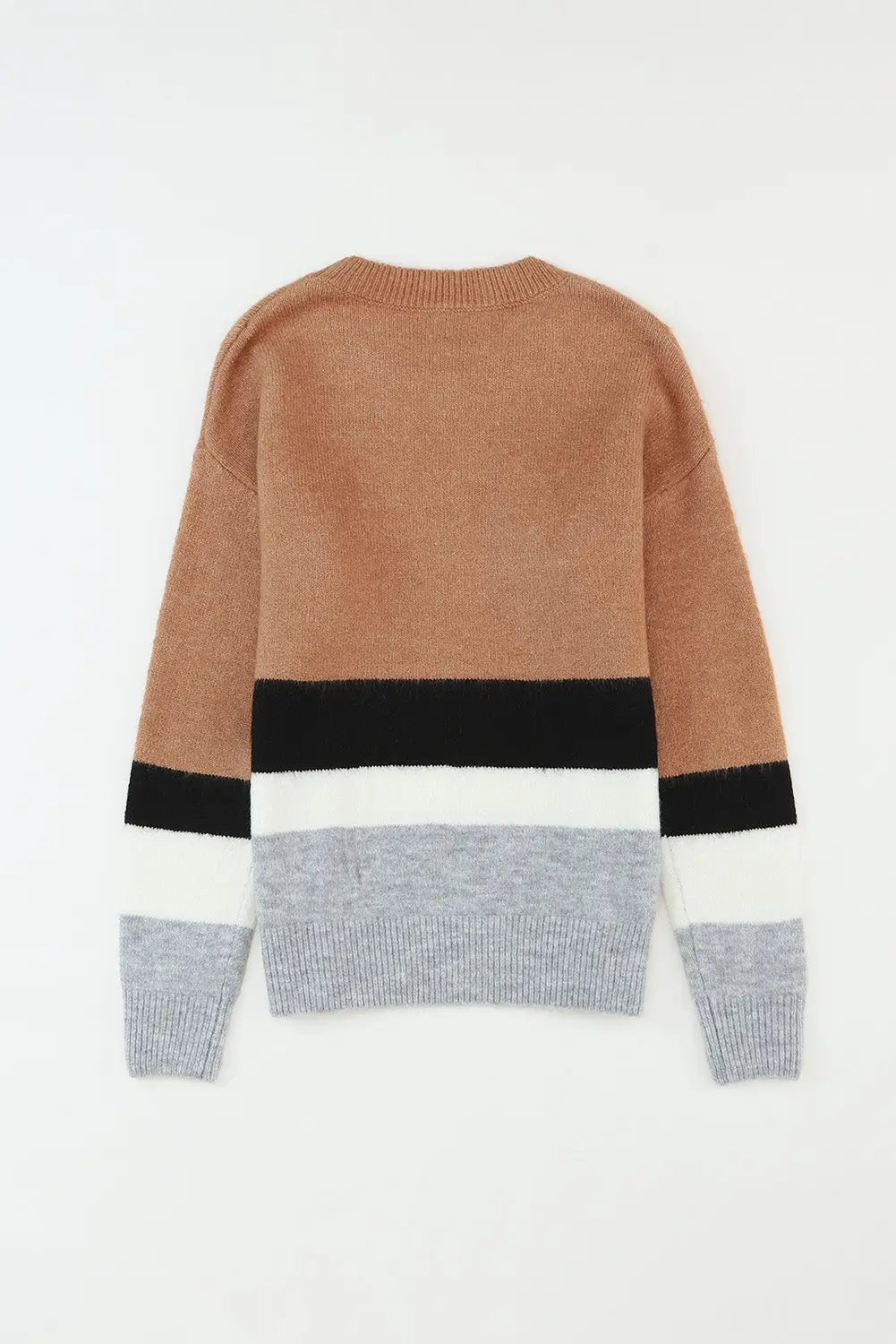 Brown color block striped ribbed knit sweater - sweaters & cardigans