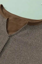 Brown Contrast Patchwork Thumbhole Sleeve Top - Fashionfitz