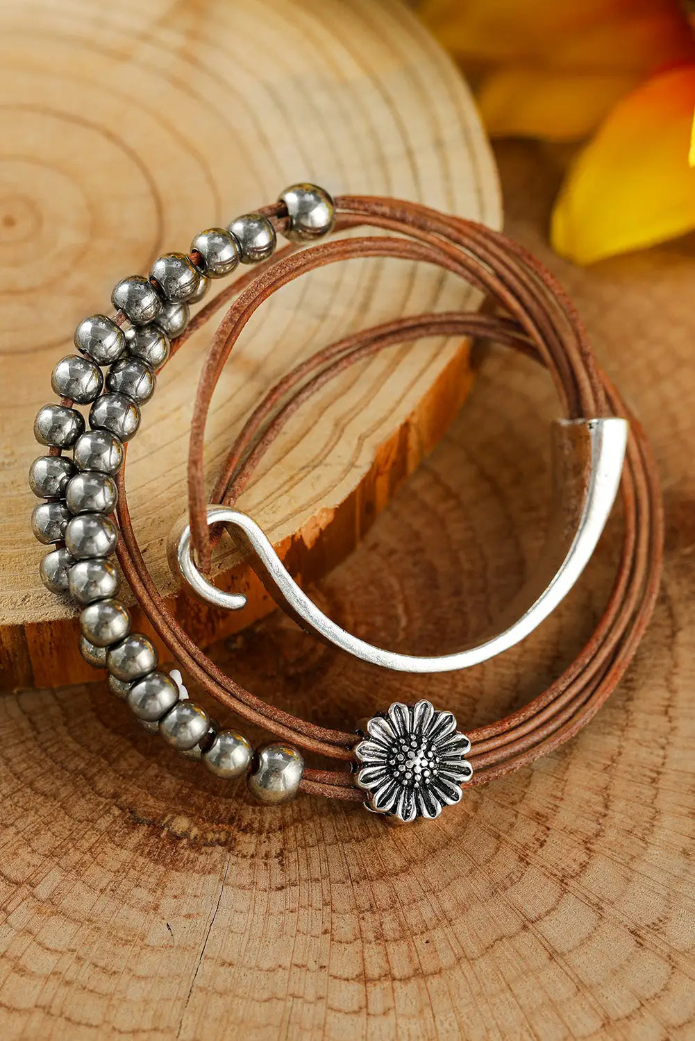Brown daisy beading alloy multilayer bracelet - one size / alloy - bracelets