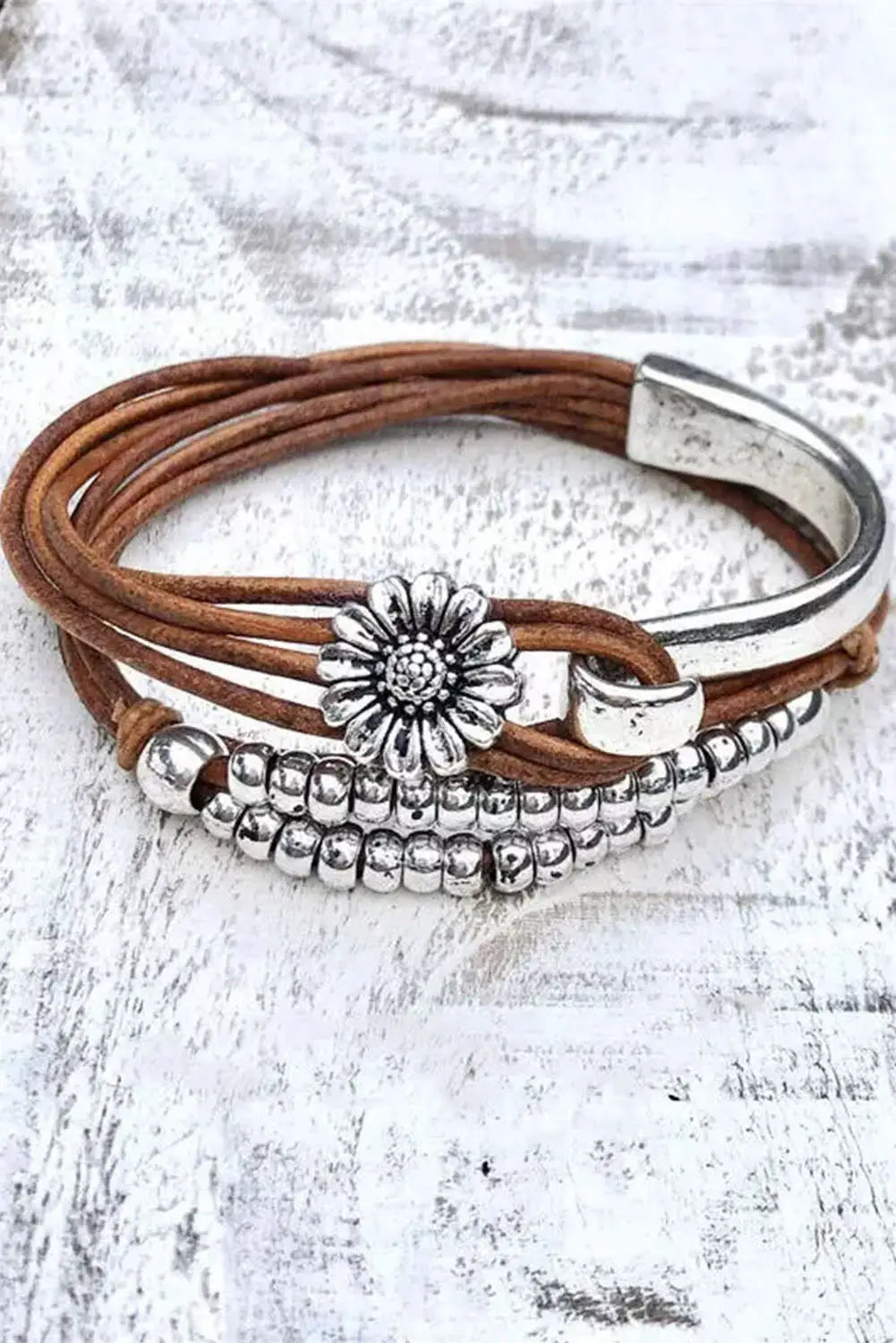Brown daisy beading alloy multilayer bracelet - one size / alloy - bracelets