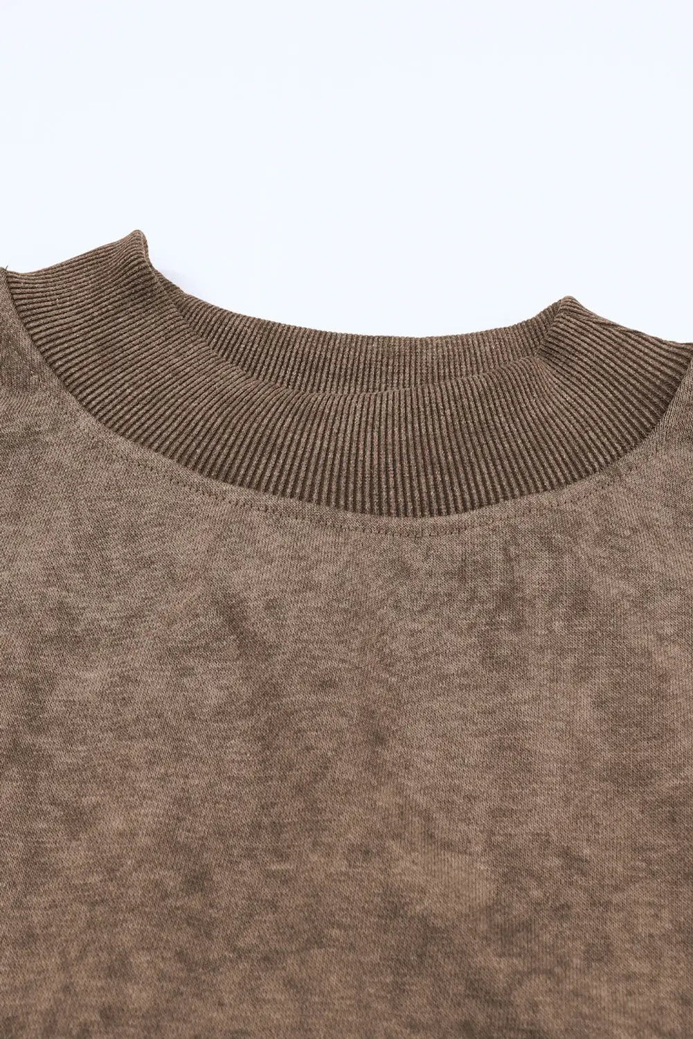 Brown drop shoulder crew neck pullover sweatshirt - tops