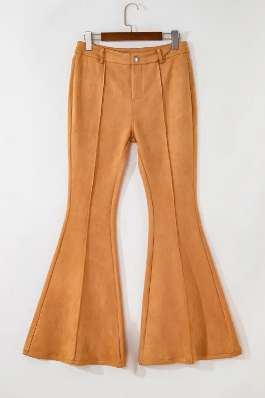 Bottoms brown exposed seam flare suede pants with pockets