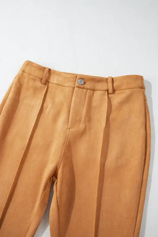 Bottoms brown exposed seam flare suede pants with pockets