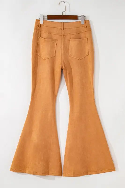 Bottoms brown exposed seam flare suede pants with pockets