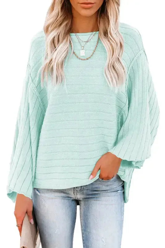 Brown Exposed Seam Ribbed Knit Dolman Top - Fashionfitz