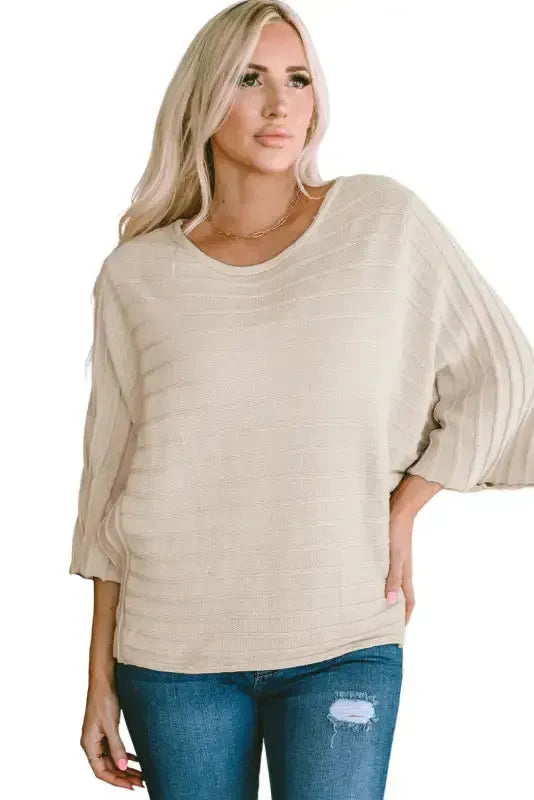 Brown Exposed Seam Ribbed Knit Dolman Top - Fashionfitz