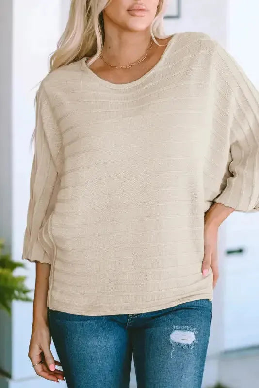 Brown Exposed Seam Ribbed Knit Dolman Top - Fashionfitz