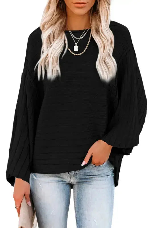 Brown Exposed Seam Ribbed Knit Dolman Top - Fashionfitz