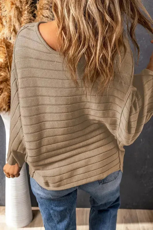 Brown Exposed Seam Ribbed Knit Dolman Top - Fashionfitz