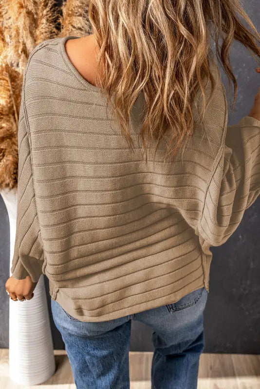 Brown exposed seam ribbed knit dolman top - tops