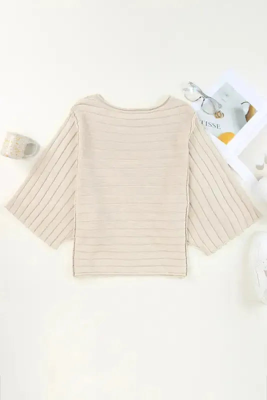 Brown Exposed Seam Ribbed Knit Dolman Top - Fashionfitz