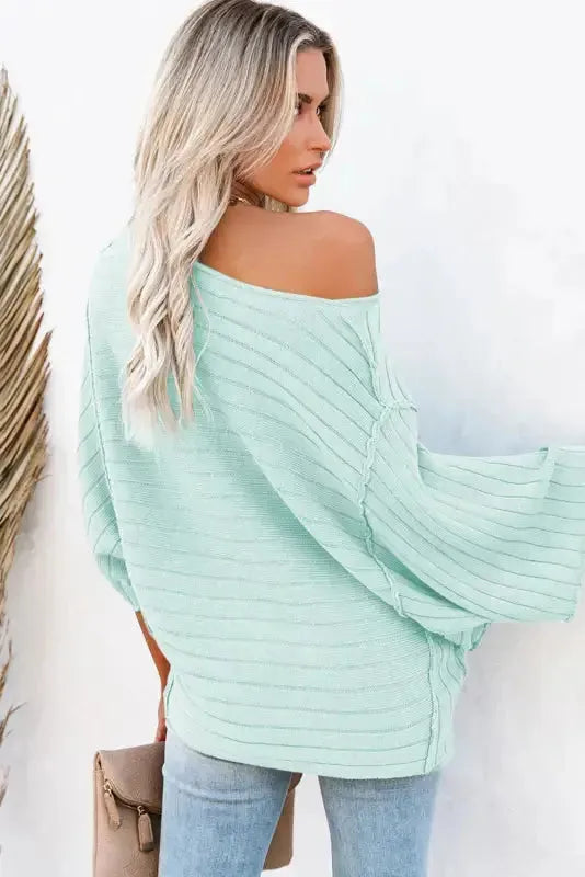 Brown Exposed Seam Ribbed Knit Dolman Top - Fashionfitz