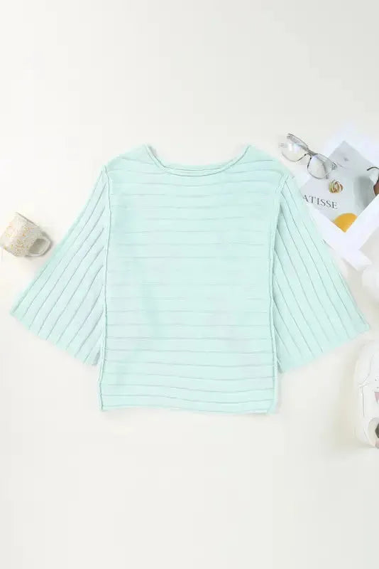 Brown Exposed Seam Ribbed Knit Dolman Top - Fashionfitz