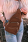 Brown faux leather multi-pockets zipped chest bag - black / one size / pu - crossbody bags