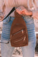 Brown faux leather multi-pockets zipped chest bag - black / one size / pu - crossbody bags