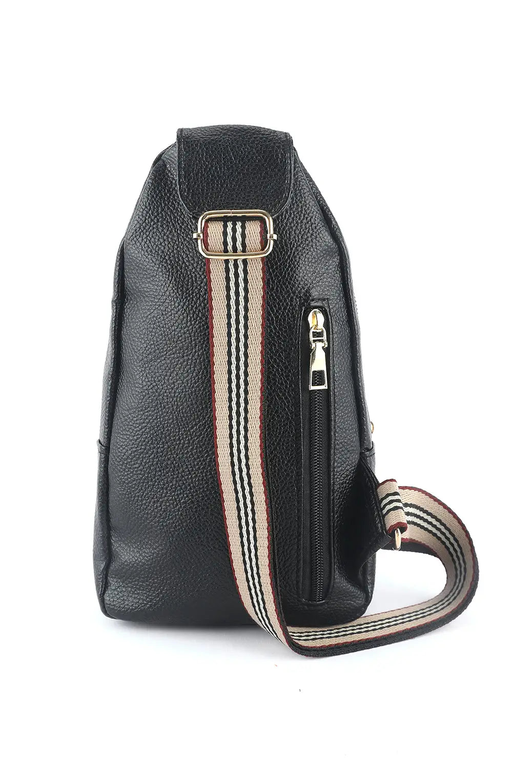 Brown faux leather multi-pockets zipped chest bag - black / one size / pu - crossbody bags