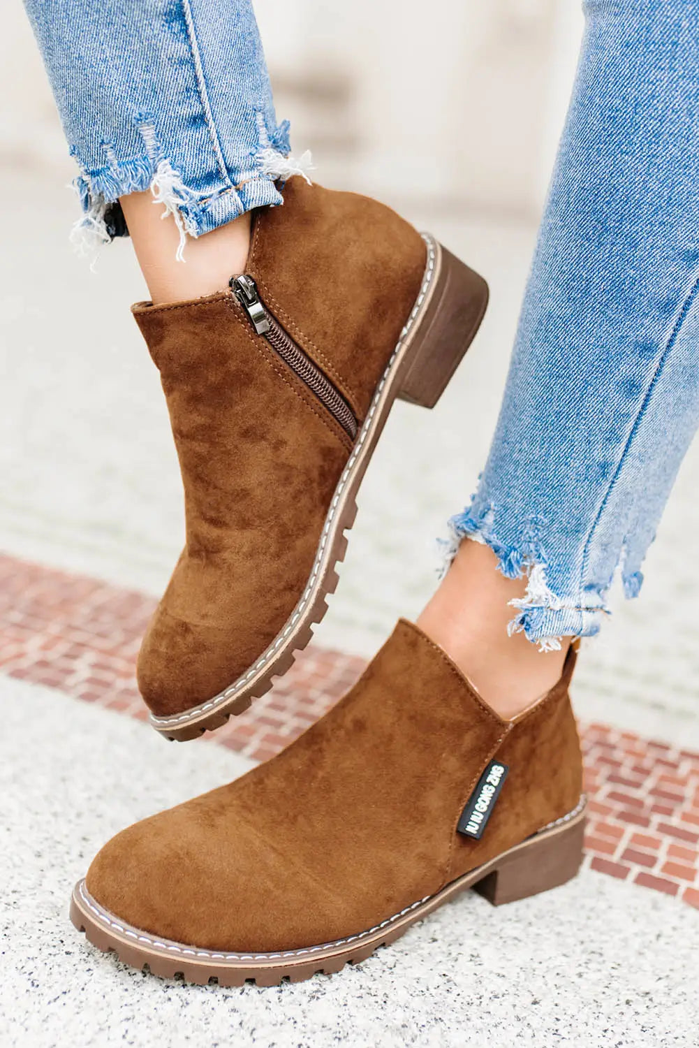 Brown faux suede side zip ankle boots - 37 / 100%corduroy -