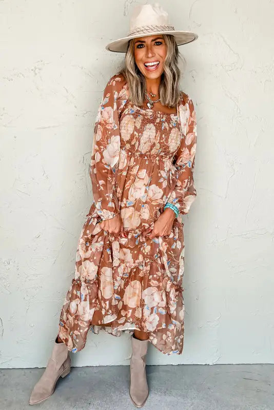 Brown floral maxi dress