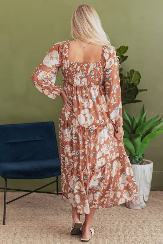 Brown floral maxi dress