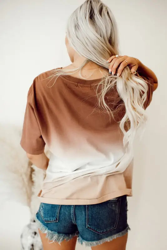 Brown gradient color crew neck t-shirt - t-shirts