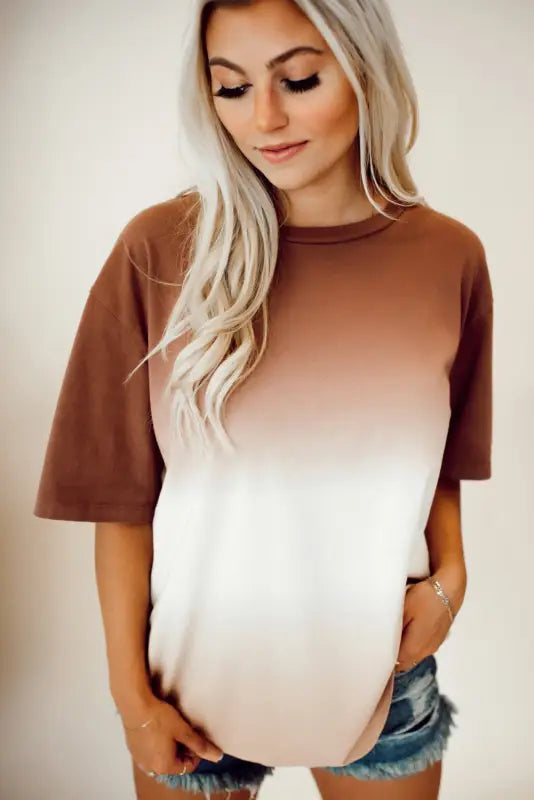 Brown gradient color crew neck t-shirt - t-shirts