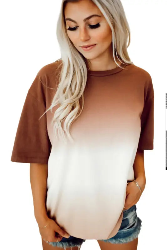 Brown gradient color crew neck t-shirt - t-shirts