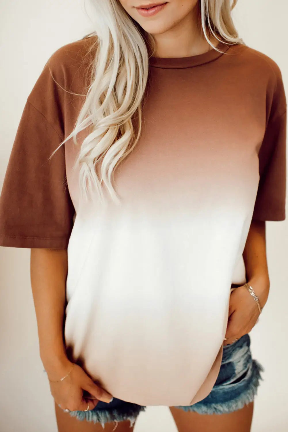Brown gradient color crew neck t-shirt - l / 95% polyester + 5% elastane - t-shirts