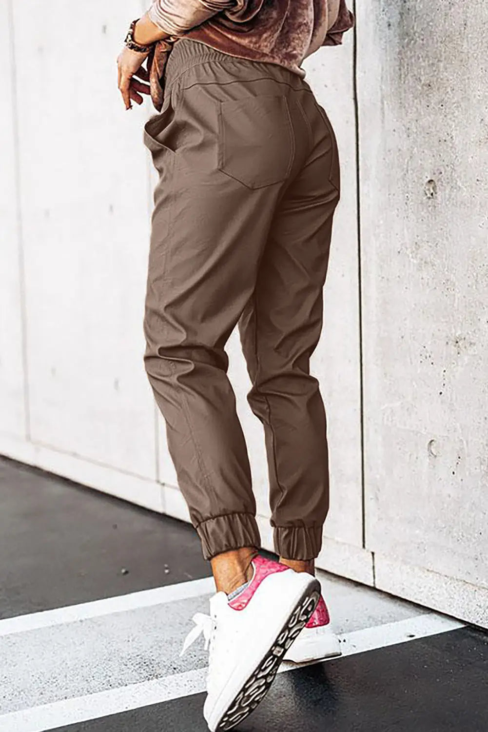 Brown leather tie waist jogger pants - joggers