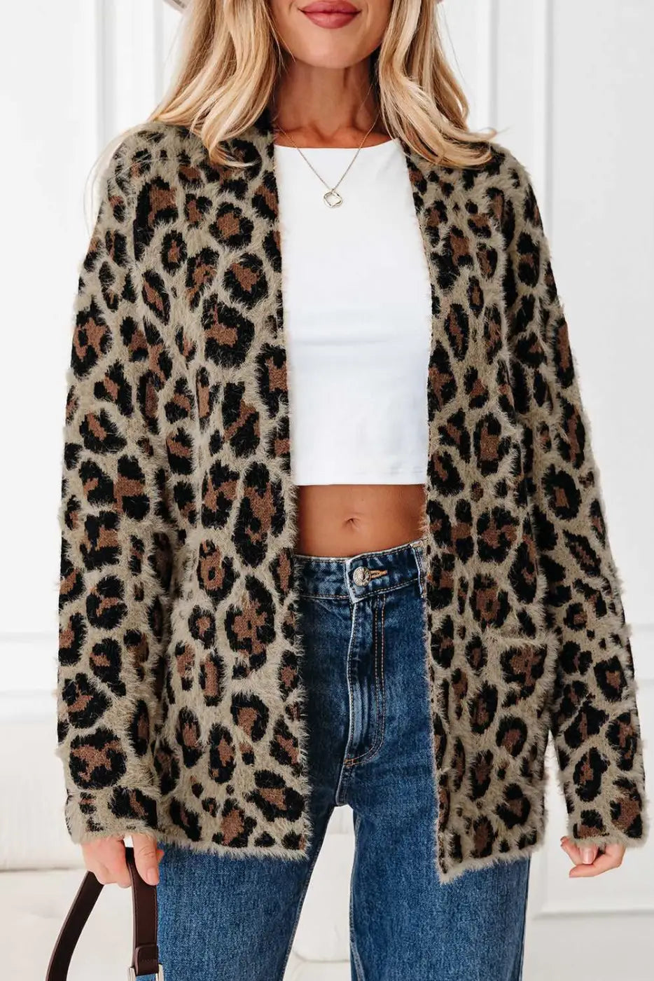 Brown leopard cardigan - open | versatile