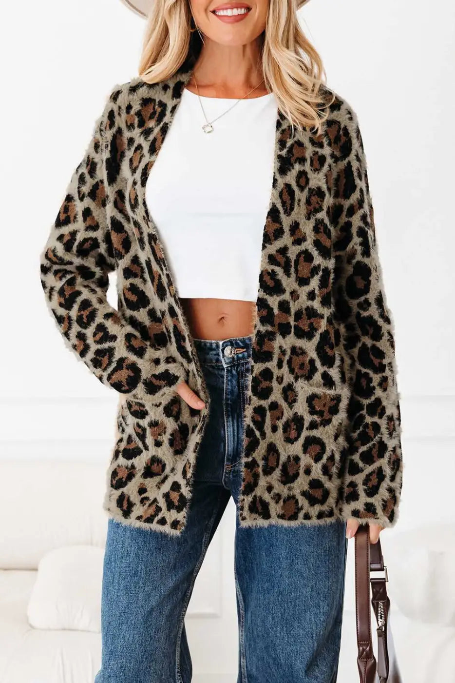 Brown leopard cardigan - open | versatile