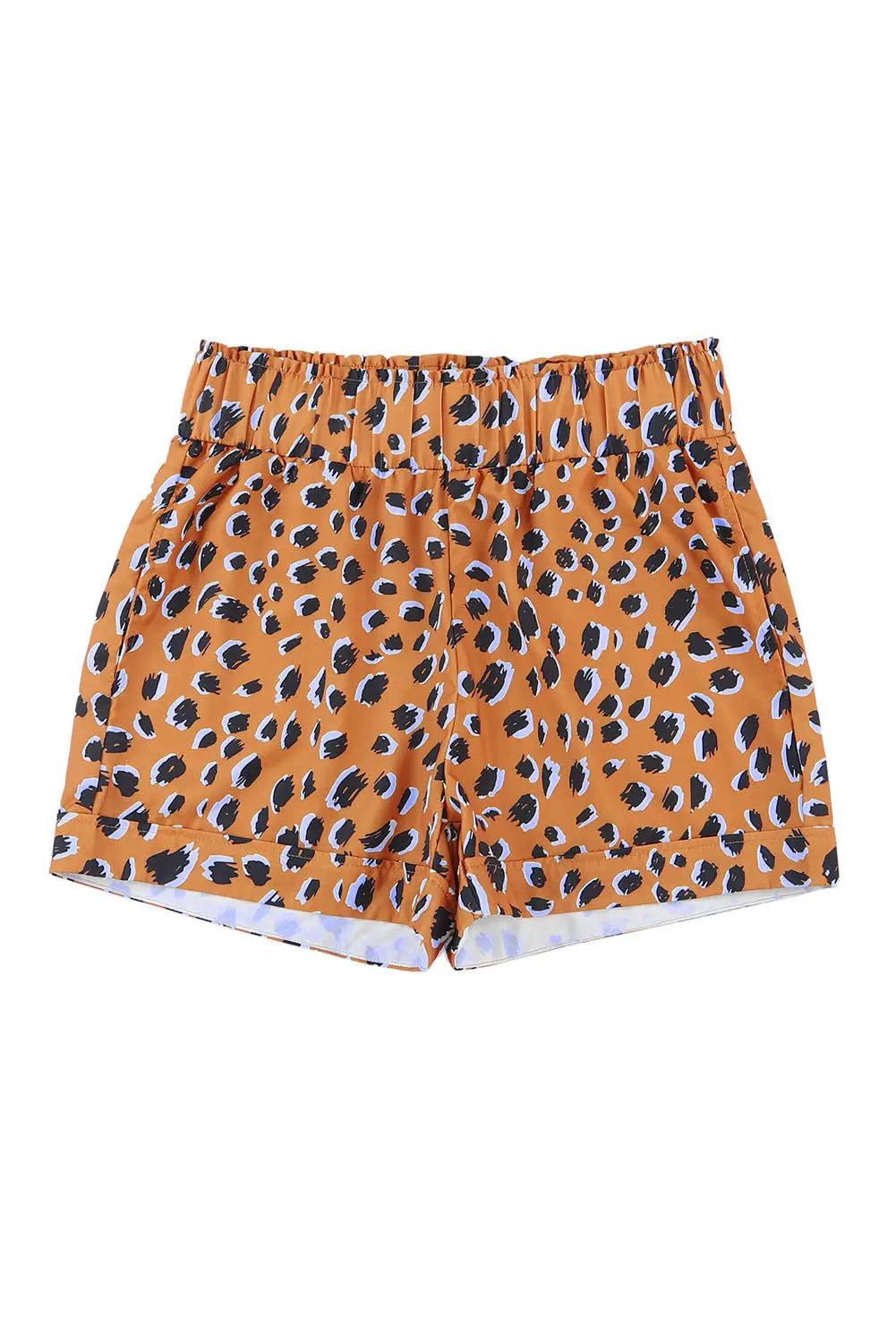 Brown leopard print ruffle elastic waist shorts