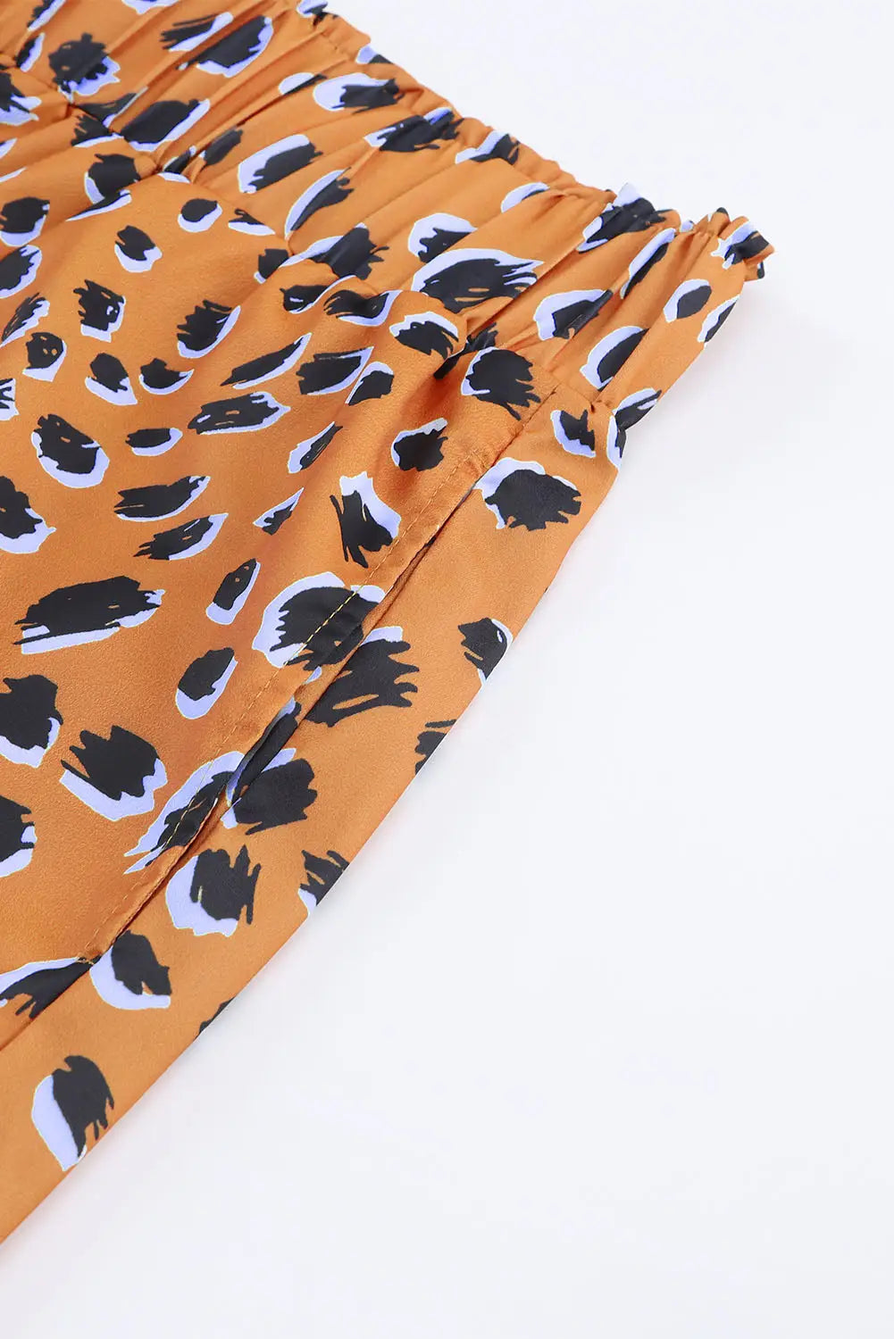 Brown leopard print ruffle elastic waist shorts