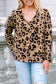 Brown leopard split joint v neck long sleeve tops