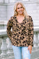 Brown leopard split joint v neck long sleeve tops