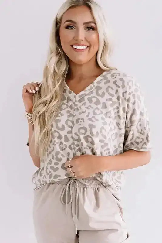 Brown Leopard T-Shirt - V-Neck Plus Size - Fashionfitz