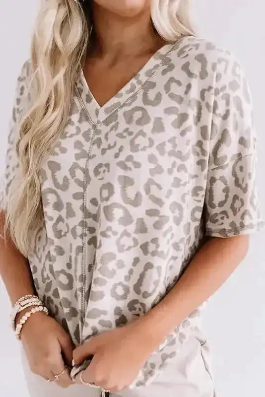 Brown Leopard T-Shirt - V-Neck Plus Size - Fashionfitz