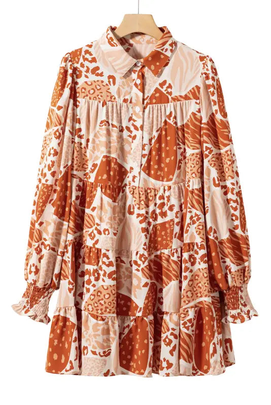 Brown multi pattern swing dress - dresses