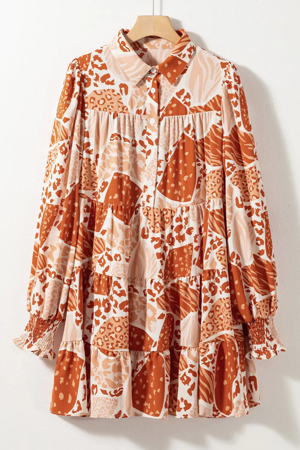 Brown multi pattern swing dress - dresses
