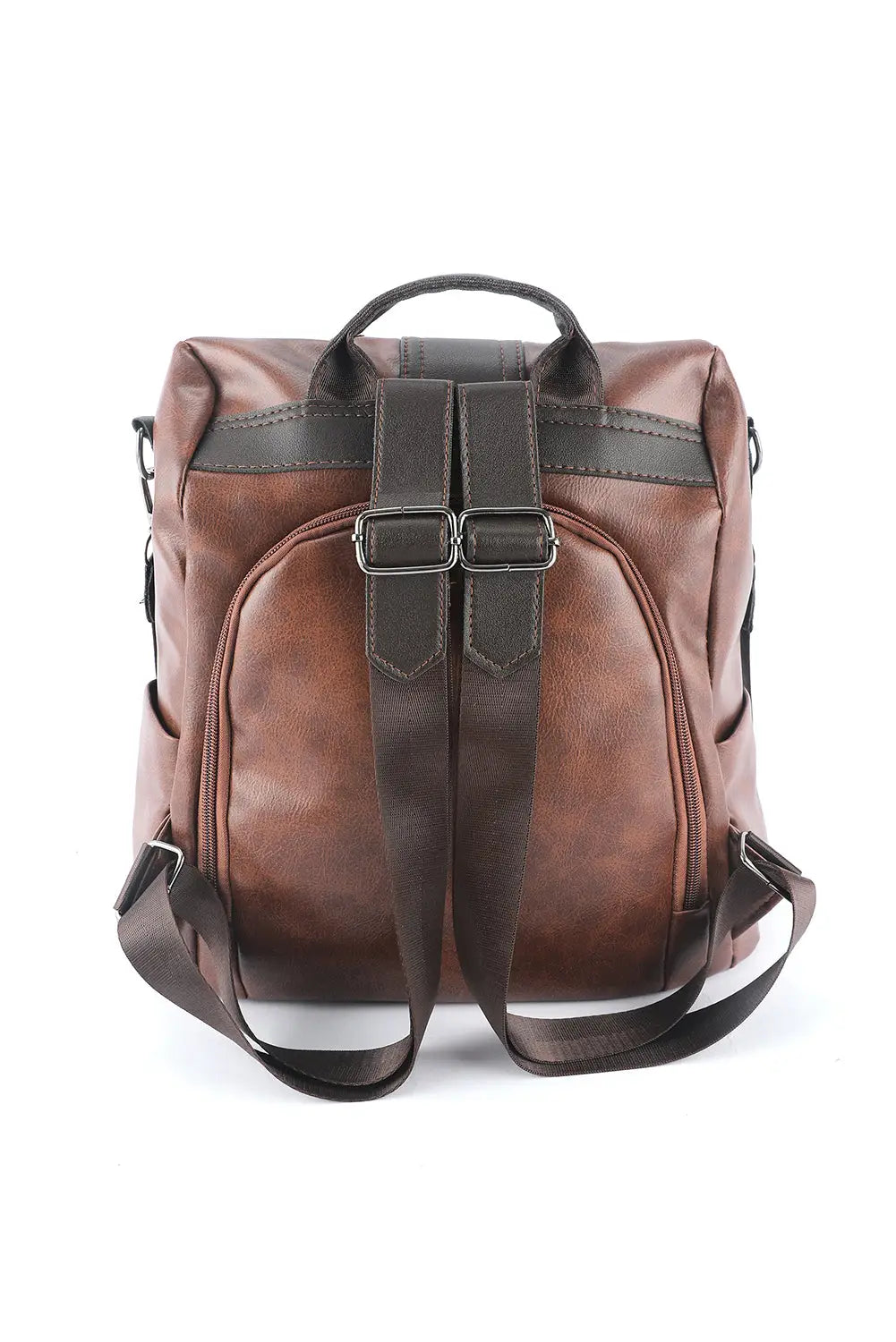 Brown multifunctional retro faux leather backpack - one size