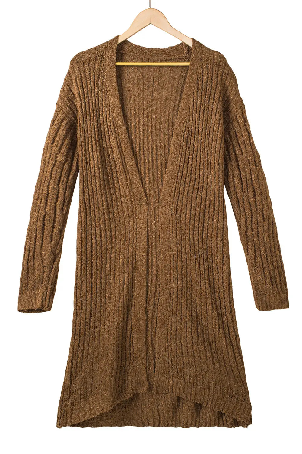 Brown open front drop shoulder knitted cardigan - sweaters & cardigans