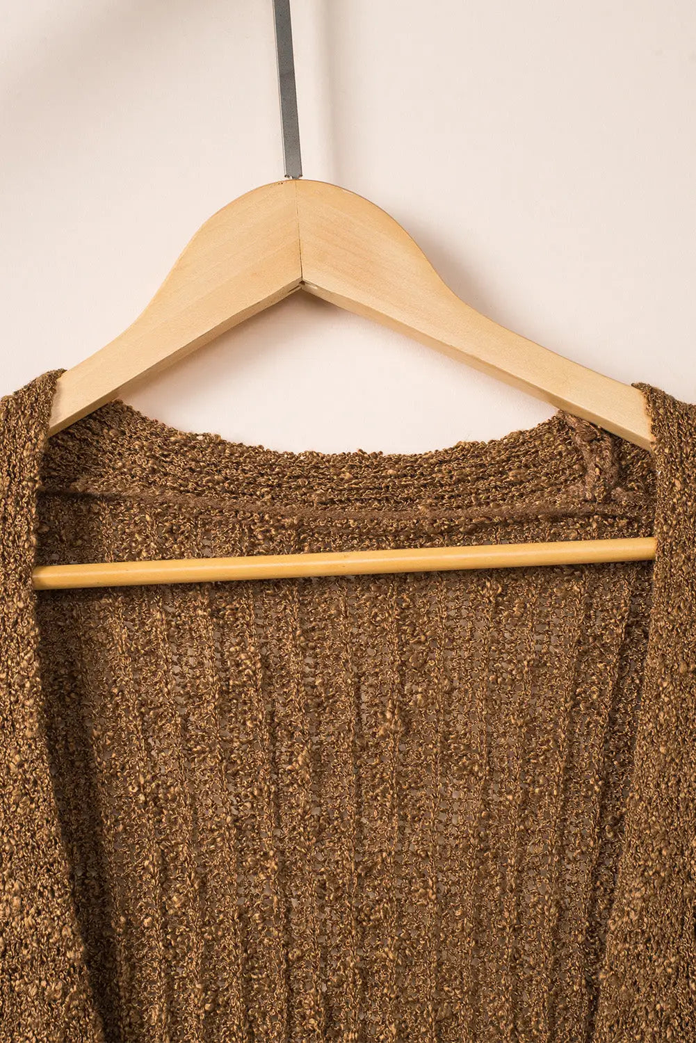 Brown open front drop shoulder knitted cardigan - sweaters & cardigans