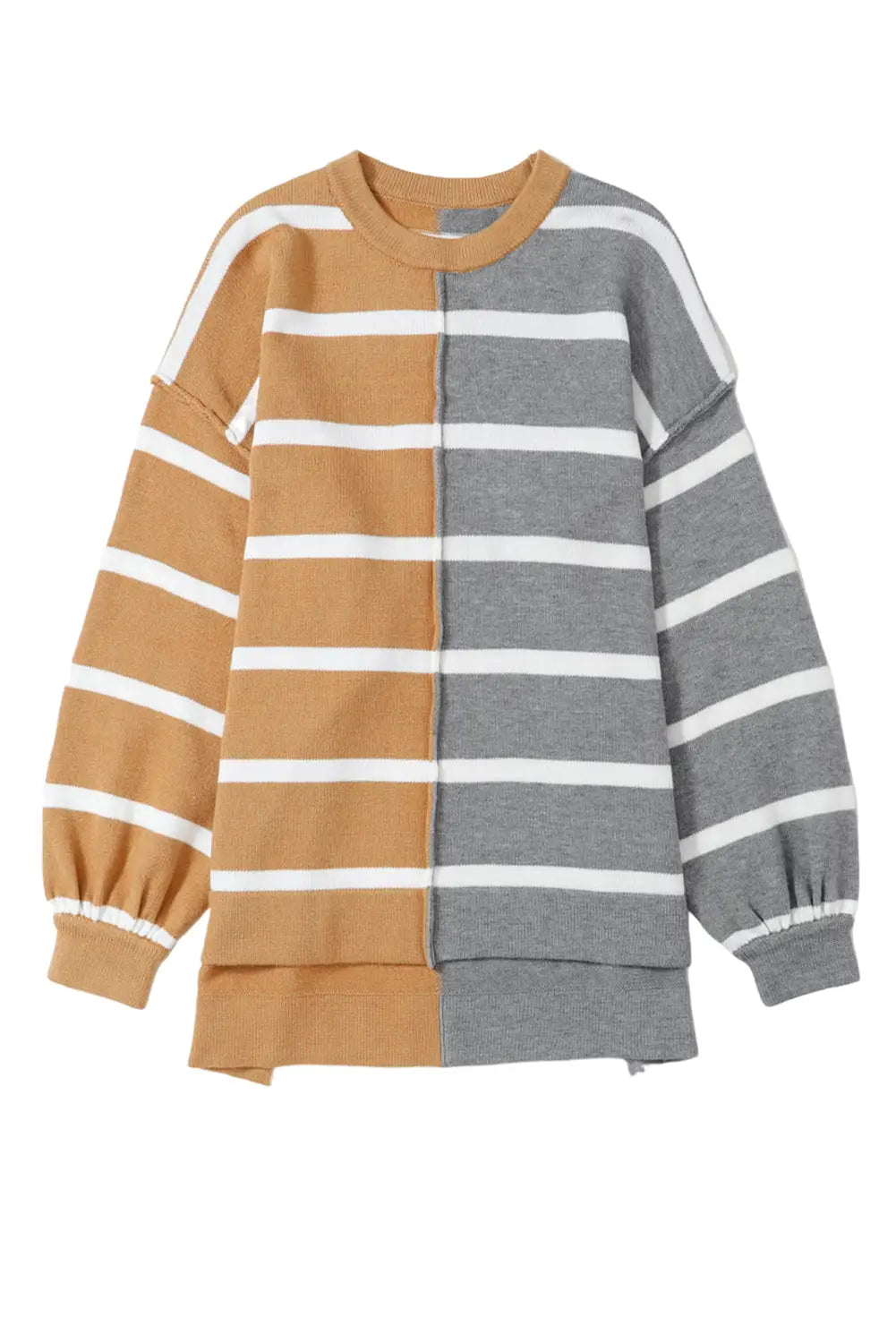 Brown oversized contrast printed dropped shoulder top - long sleeve tops