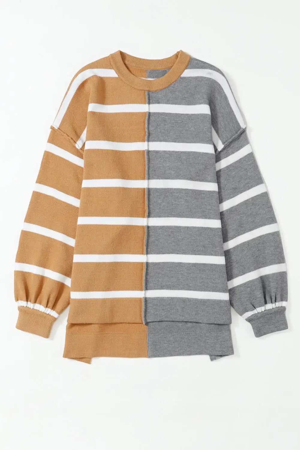 Brown oversized contrast printed dropped shoulder top - long sleeve tops