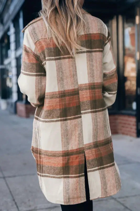 Brown plaid long shacket - shackets