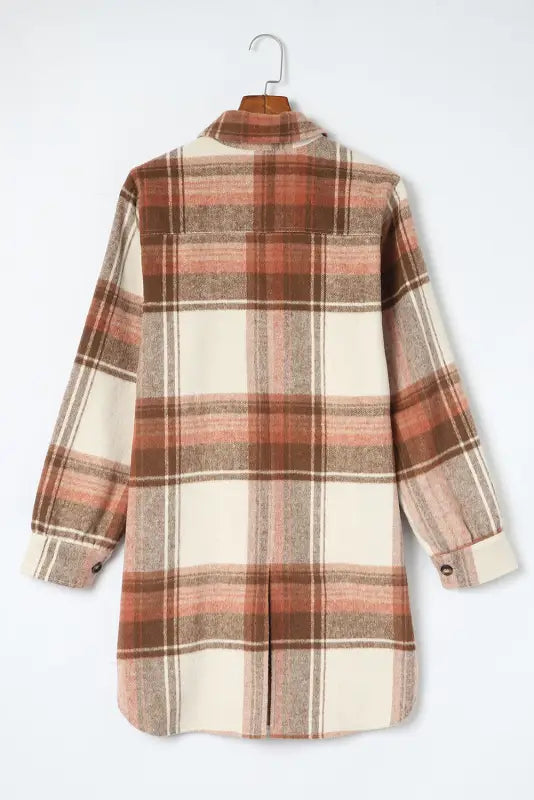 Brown plaid long shacket - shackets